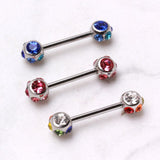 316L Surgical Steel Nipple Bar with Multi-Gemmed Balls by Fashion Hut Jewelry