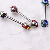 316L Surgical Steel Nipple Bar with Multi-Gemmed Balls by Fashion Hut Jewelry