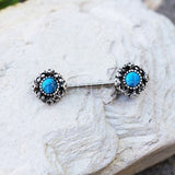 316L Stainless Steel Vintage Charm Nipple Bar with Turquoise Stone by Fashion Hut Jewelry