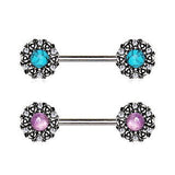 316L Stainless Steel Medieval Rose Nipple Bar Set with Stone Inlay by Fashion Hut Jewelry