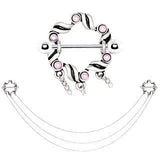 316L Stainless Steel Triple Chain Pink Ribbon Nipple Shields by Fashion Hut Jewelry