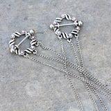 316L Stainless Steel Triple Chain Pink Ribbon Nipple Shields by Fashion Hut Jewelry