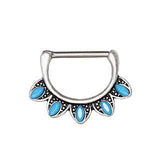 316L Stainless Steel Turquoise Tribal Nipple Clicker Ring by Fashion Hut Jewelry