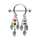 316L Surgical Steel Multi-Colored Beads Feather Dangle Nipple Shield by Fashion Hut Jewelry