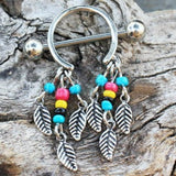 316L Surgical Steel Multi-Colored Beads Feather Dangle Nipple Shield by Fashion Hut Jewelry