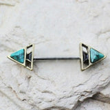 Gold Plated Turquoise Triangle Pyramid Nipple Bar by Fashion Hut Jewelry