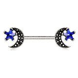 316L Stainless Steel Moon and Blue Star Nipple Bar by Fashion Hut Jewelry