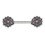316L Stainless Steel Pink Synthetic Opal Lotus Flower Nipple Bar by Fashion Hut Jewelry