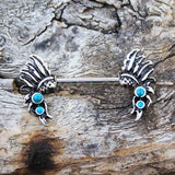 316L Stainless Steel Turquoise Feather Headdress Nipple Bar by Fashion Hut Jewelry