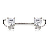 316L Stainless Steel Jeweled Kitty Cat Nipple Bar by Fashion Hut Jewelry