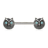 316L Stainless Steel Blue Eyed Owl Nipple Bar by Fashion Hut Jewelry