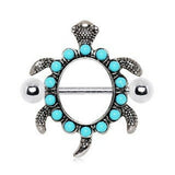 316L Stainless Steel Teal Blue Turtle Nipple Shield by Fashion Hut Jewelry