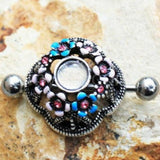 316L Stainless Steel Flower Field Dome Shape Nipple Shield by Fashion Hut Jewelry