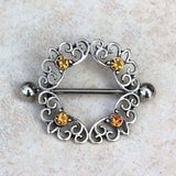 316L Stainless Steel Topaz Ornate Nipple Shield by Fashion Hut Jewelry