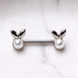 316L Stainless Steel White Faux Pearl Bunny Nipple Bar by Fashion Hut Jewelry