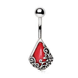 316L Stainless Steel Ornamental Red Stone Teardrop Navel Ring by Fashion Hut Jewelry