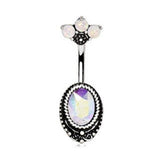 316L Surgical Steel Aurora Borealis CZ Navel Ring with Opal Fan Top by Fashion Hut Jewelry