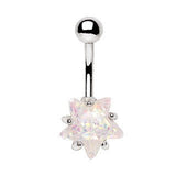 316L Surgical Steel Large White Opal Star Navel Ring by Fashion Hut Jewelry