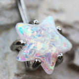316L Surgical Steel Large White Opal Star Navel Ring by Fashion Hut Jewelry