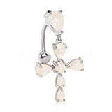 316L Stainless Steel White Synthetic Opal Cross Top Down Navel Ring by Fashion Hut Jewelry