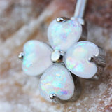 316L Stainless Steel White Synthetic Opal Clover Navel Ring by Fashion Hut Jewelry