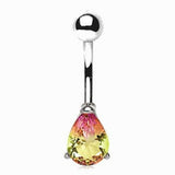 316L Stainless Steel Teardrop Synthetic Watermelon Tourmaline Navel Ring by Fashion Hut Jewelry