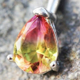 316L Stainless Steel Teardrop Synthetic Watermelon Tourmaline Navel Ring by Fashion Hut Jewelry
