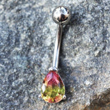 316L Stainless Steel Teardrop Synthetic Watermelon Tourmaline Navel Ring by Fashion Hut Jewelry