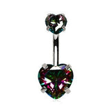 Internally Threaded 316L Stainless Steel Prong Set Vitrail Medium Heart Navel Ring by Fashion Hut Jewelry
