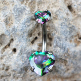 Internally Threaded 316L Stainless Steel Prong Set Vitrail Medium Heart Navel Ring by Fashion Hut Jewelry