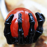 Black PVD Plated Skeleton Hand Holding Crystal Ball Navel Ring by Fashion Hut Jewelry