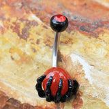 Black PVD Plated Skeleton Hand Holding Crystal Ball Navel Ring by Fashion Hut Jewelry