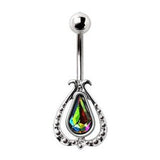 316L Stainless Steel Teardrop Vitrail Medium Flower Navel Ring by Fashion Hut Jewelry