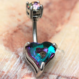 316L Stainless Steel Rainbow Hollow Heart CZ Navel Ring by Fashion Hut Jewelry