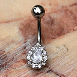 316L Stainless Steel Teardrop Cut CZ Navel Ring by Fashion Hut Jewelry