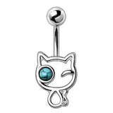 316L Stainless Steel Turquoise Kitty Navel Ring by Fashion Hut Jewelry