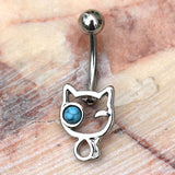 316L Stainless Steel Turquoise Kitty Navel Ring by Fashion Hut Jewelry