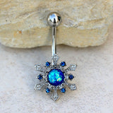 316L Stainless Steel Blue Snowflake Navel Ring by Fashion Hut Jewelry