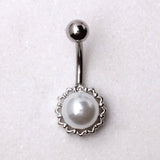 316L Stainless Steel White Faux Pearl Navel Ring by Fashion Hut Jewelry