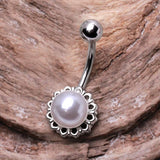 316L Stainless Steel White Faux Pearl Navel Ring by Fashion Hut Jewelry