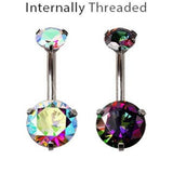 Internally Threaded 316L Stainless Steel Prong Set Iridescent Cubic Navel Ring by Fashion Hut Jewelry