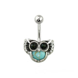 Antique Silver Turquoise Gem Owl 316L Surgical Steel Navel Ring by Fashion Hut Jewelry