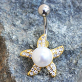 Gold Pearl Accent Starfish Navel Ring by Fashion Hut Jewelry