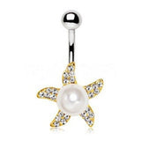 Gold Pearl Accent Starfish Navel Ring by Fashion Hut Jewelry