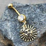 Gold Sun Moon Star Dangle Navel Ring by Fashion Hut Jewelry