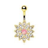 Gold Plated Gleaming Sunburst Flower Navel Ring by Fashion Hut Jewelry