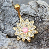 Gold Plated Gleaming Sunburst Flower Navel Ring by Fashion Hut Jewelry