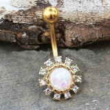Gold Plated Dazzling Sun with Synthetic Opal Navel Ring by Fashion Hut Jewelry