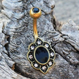 Gold Plated Elegant Black Floral Navel Ring by Fashion Hut Jewelry