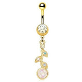 Gold Synthetic Opal Flower Vine Dangle Navel Ring by Fashion Hut Jewelry